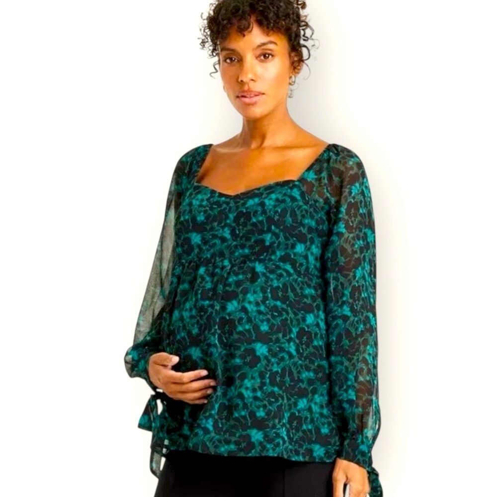 🥳 3/$26 Isabel Maternity Green Floral Top XL